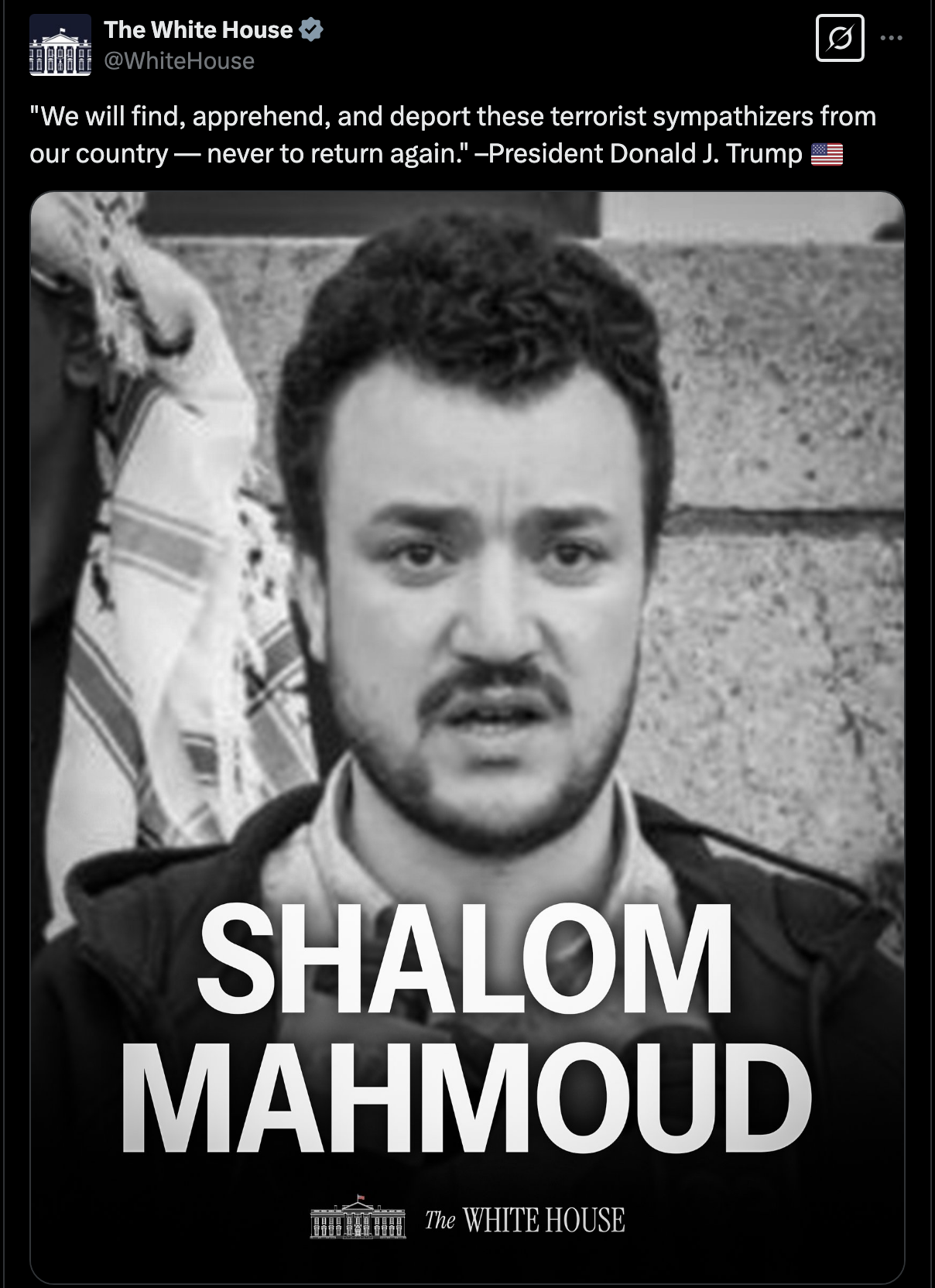 Tweet from The White House saying